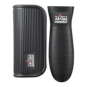 All-Clad Silicone Grip Set: 100% Silicone Flexible & Heat Resistant Ribbed Grip Set - Perfect for Cast Iron, Steel, or Glass, (2-Piece), Black/Grey All Clad Silicone Grip Set 100 Silicone Flexible Heat Resistant Ribbed Grip Set Perfect for Cast Iron Steel or Glass 2 Piece BlackGrey