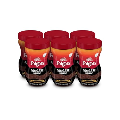 Image of Folgers Black Silk Instant Coffee, Dark Roast, 6 Jars | 8-oz. jars, Great for hot or iced coffee, Just stir and enjoy