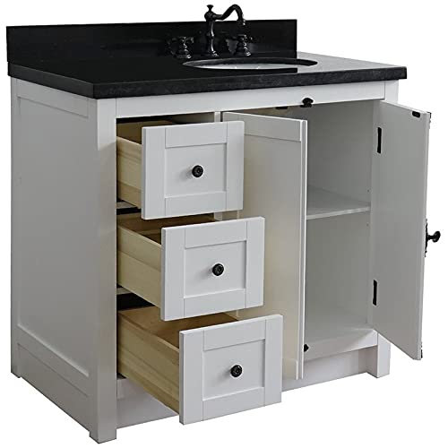 Plantation Solid Wood Vanity With Right Oval Sink In Glacier Ash/Black #TOP4