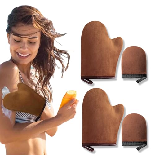 4Pcs Self-Tanners Application Mitt, Self-Tanning Mitts for Lotion Mousse Face Body Sunless, Tan Mitts Applicator Reusable Summer Tanning Mitt