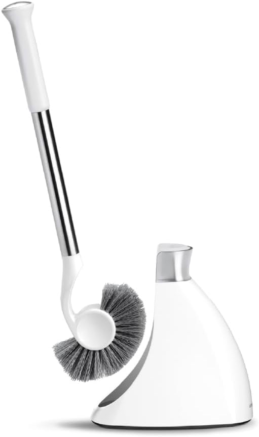 Toilet Brush with Caddy, Stainless Steel, White