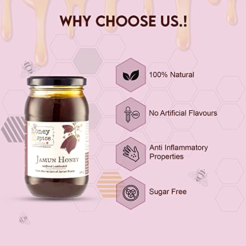 Image of Honey and Spice Pure Raw Jamun Honey (500g) | From the nectars of Jamun Flower With No Added Preservatives | 100% Raw and Pure | Unblended and Unpasteurized | Natural and Original | Unprocessed | No Added Sugar | FDA certified