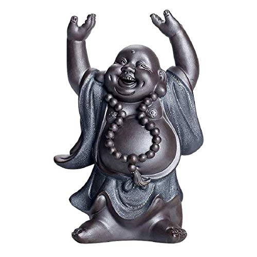Statue Bouddha Rieur Chinois en sable noir, cadeau idéal et sculpture porte-bonheur maison
