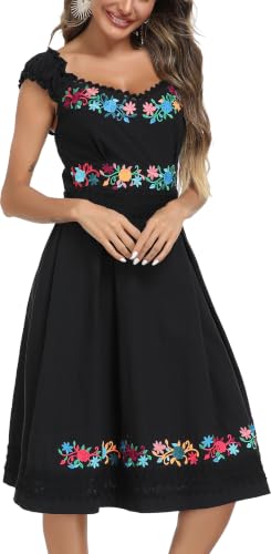 Image of Women's Mexican Dress Embroidered Causal Lace Party Dress