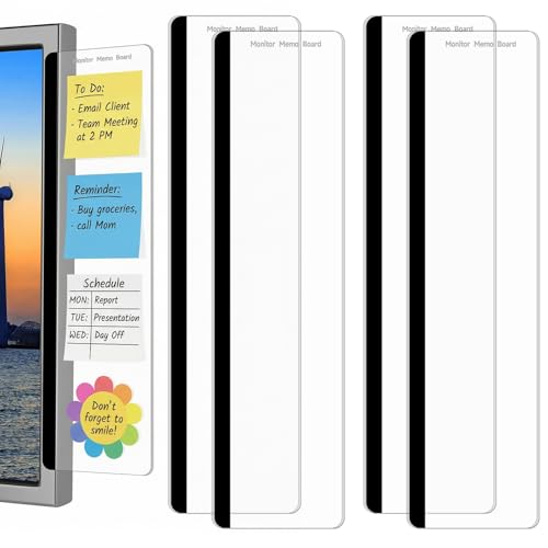 JJUNW 4 Pcs Monitor Memo Board, Computer Monitor Sticky Note Holder Acrylic Desk Accessories, Transparent Side Note Desktop Memo Board for Office Home Desktop