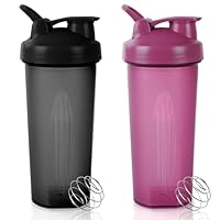 2 Stück Protein Shaker Proteinshake-Eiweiß Shaker Becher 600ml mit Edelstahl Kugel, Messskala,Auslaufsicher,Proteinshake Becher Für Gym ZumSchnellen Mischen von Whey Protein Pulver,Proteinmischflasche