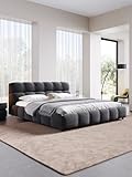 ベッド 寝室 可愛い ベロア調 ローベッド ベッド ベッドフレーム シングル ダブル クイーン キング ベット デザイナーズ bed インテリア 家具 北欧 モダン 高級 おしゃれ 一人暮らし (グレー, クーイン)