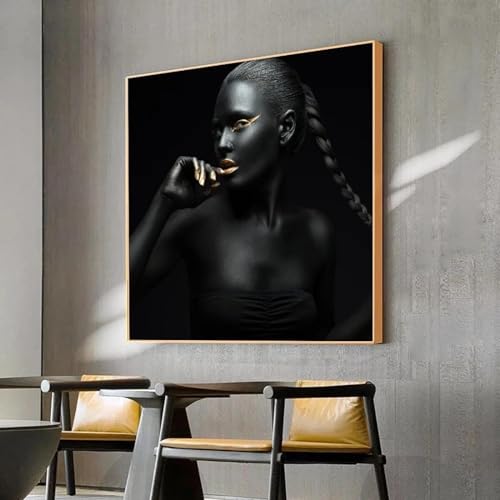 Peinture de femmes africaines noires sur toile d'art mural 45x45cm avec cadre