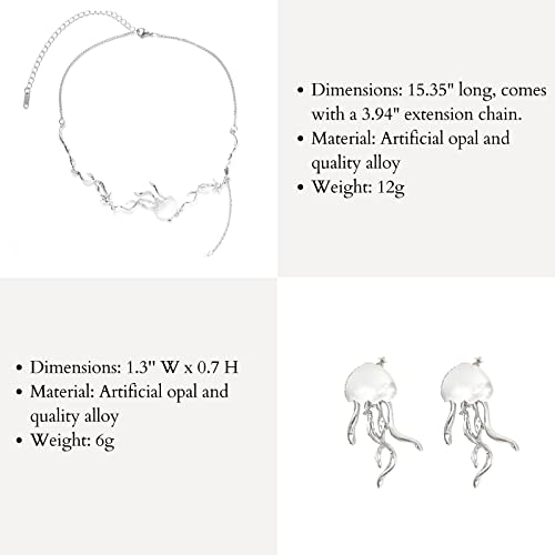 Jellyfish Earrings Necklace Jewelry Set Ocean Sea Animals Studs Ocean Jewelry Hawaiian Beach Themed Accessories Novelty Birthday Gifts For Women Girls #TOP1