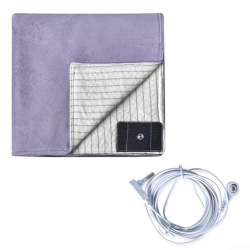 Manta de conexión a tierra de 50 x 70 cm, ropa de cama conductora de fibra plateada con cable (morado)