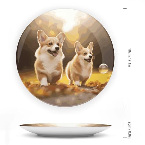Plato decorativo de porcelana con diseño de perro Corgi miniatura 2