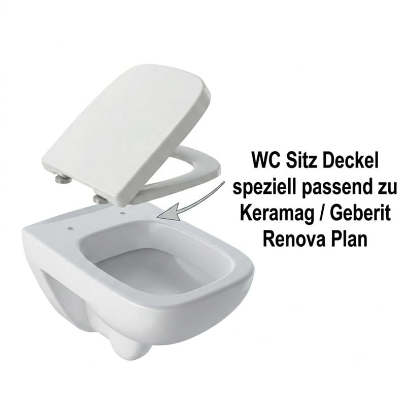 WC-Sitz mit Deckel FÜR Geberit & Keramag Renova Nr.1 Plan Weiß | Absenkautomatik (Soft-Close) | abnehmbar | Duroplast | Premium Qualität