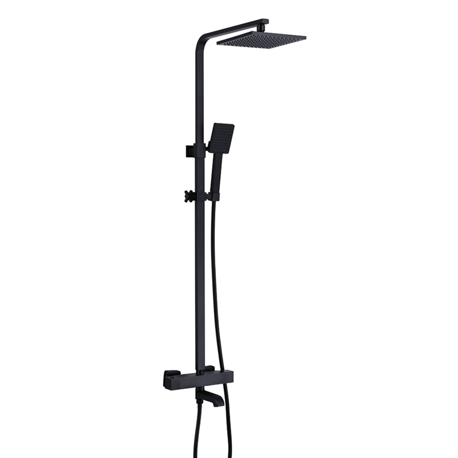WOTZOV Black Thermostatic Shower Faucet Set, Wall Mounted Rainfall System Combo With High Pressure Square Head