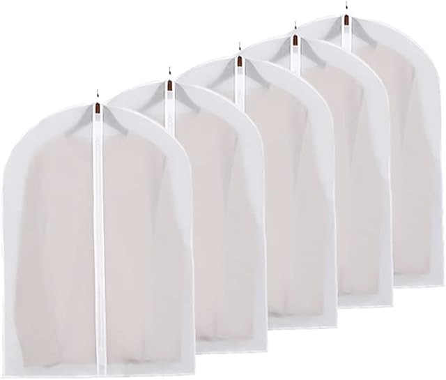 Garment Covers Dustproof Clothes Covers Moth Proof Coat Bag with Zip PEVA Translucent Dress Cover Waterproof Anti-mite Breathable Suit Protector 5pcs (60x80cm)