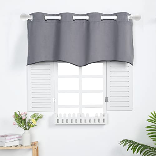 Popuid Textured Grommet Top Blackout Curtain Valance Window Solid Thermal Insulated Treatment Valance For Living Room, Bedroom, Farmhouse 52Wx18H (Dark Grey) #TOP3