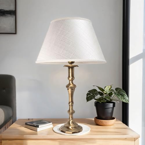 Licht-Erlebnisse Premium Tischleuchte aus Messing bronziert Weiß Jugendstil E27 bis 60W 230V Nachttischleuchte Schlafzimmer Wohnzimmer Lampe Leuchte innen Beleuchtung Tischlampe