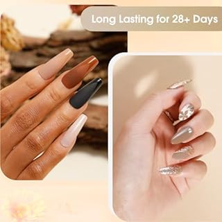 ROSALIND Kit Semipermanente Unghie con UV LED Lampada, 8+2 Pezzi Smalto Semipermanente Unghie Bianco Nude Marrone, Kit Per Unghie Soak Off Manicure Regalo per Principianti