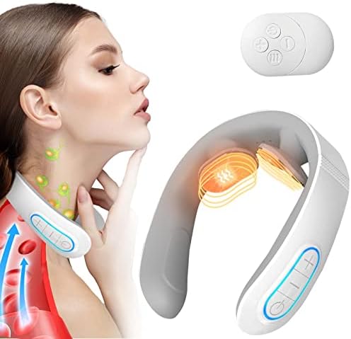 Lovely Bamboo Neck Massager for Pain Relief Deep Tissue, Electric Portable Lymphatic Drainage Massager with Heat, Tens Unit EMS Muscle Stimulator, Neck Massager Gift for Women Men