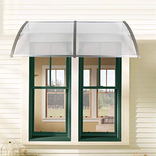 Window Awnings Doors Patio Canopy Outdoor Awning Polycarbonate Cover UV Sunlight Rain Snow Protection Aluminum Bracket Shelter (80x40'', Gray)