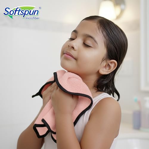 Image of SOFTSPUN Microfiber Baby Hand & Face Wipes 280 GSM 20x30 Cms, 4 Piece Towel Set, Light Pink! Super Soft & Comfortable for Newborn Baby and Kids Quick Drying Ultra Absorbent in Small Size.