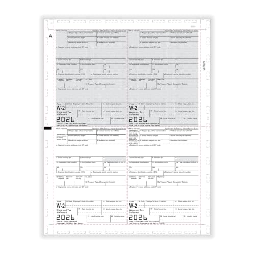 W-2 Employee Copy B, C, 2 & Extra 4-Up V-Fold Pressure Seal, 500 Sheets