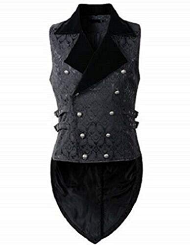 Darkrock Men's Brocade Vest Waistcoat Tailcoat Black Velvet Gothic Steampunk/Tail Coat