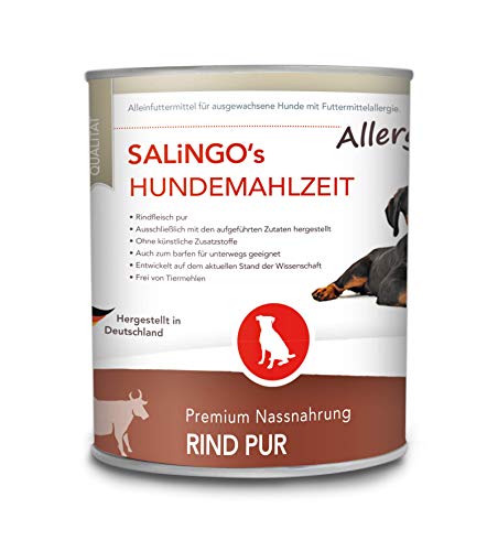 SALiNGO Premium Nassfutter für Hunde Rind PUR, getreidefrei, hoher Fleischanteil, allergenarm, Barf Dosen