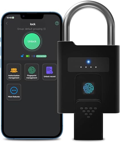 Fingerprint Padlock Outdoor Heavy Duty Waterproof Smart Padlock with Key Backup Bluetooth APP Fingerprint Door Lock for Gate Shed Fence Truck Pool Gym Locker