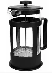 Prensa Francesa para Café, 600ml, Vidro e Plástico Preto, Filtro de Aço Inoxidável