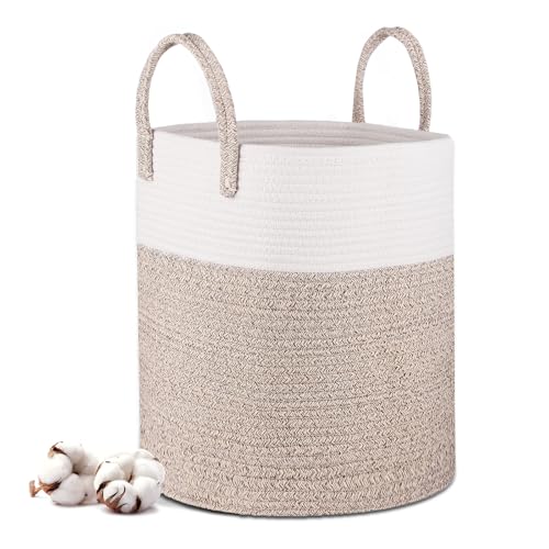 Lannvan Panier a Linge - 40 x 35 cm Paniers de Rangement Pliables - Panier à Linge en Corde de Coton avec Poignées - Panier de Rangement pour Jouets - Pour le salon, la salle de bain