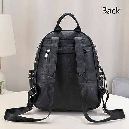 Image of Women Punk Rivets Backpack Skull Printed Daypack Purse PU Leather Shoulder Bags Satchel Black
