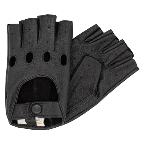 Hand Gewand by Weikert SUNNY - Hochwertige Damen Autofahrerhandschuhe aus Ziegen- Nappaleder, fingerlose Fahrerhandschuhe; Motorrad; Oldtimer; halb-finger Auto-Handschuhe...