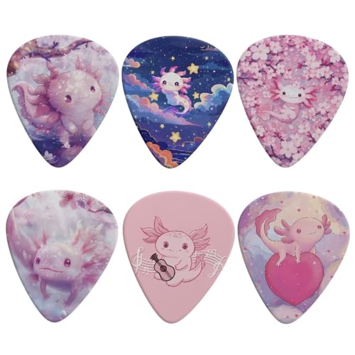 Dolyues Axolotl 6 Packs Guitar Picks for Acoustic Guitars Electric Guitar Musical Instrument Accessories ABS Material Plectrum for Women Guitar Players