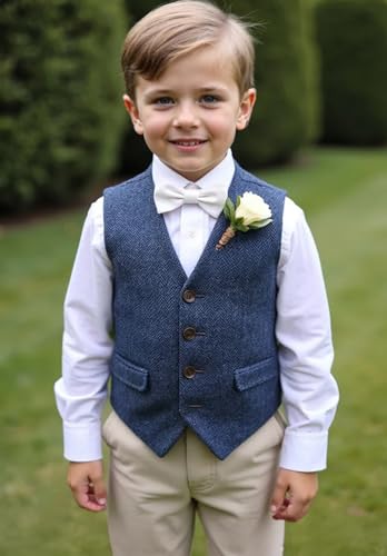 Boys' Tweed Vest for Toddlers Vintage Herringbone Waistcoat V-Neck Formal Wedding Vest2
