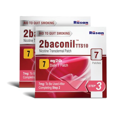 Image of Rusan 2baconil Nicotine Transdermal Patch 7mg Step 3 | 14 Patches (2x7 Pack) | Quit Smoking & Chewing Tobacco /Ghutka | Nicotine Replacement Therapy