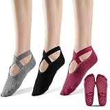 SpringPlus 3 Pairs Grippy Yoga Socks for Women Non-Slip Grips, Pilates, Barre, Yoga, Pregnancy, Dance,Barefoot Workout, Hospital Socks.