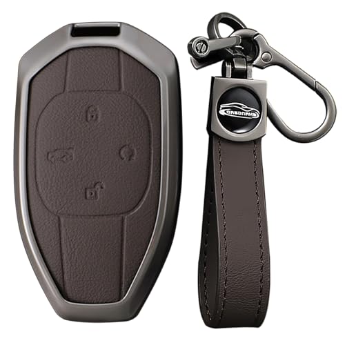 KUNIO Leather Metal Car Key Fob Cover Case Fit for Trumpchi GAC GN8 2025 Empow J11 J12 GS3 GS4 GS5 GS7 GS8 GM6 GM8 2024 M8 Key Protective Cover Keychain Key Fob Shell Accessories 4 Button B Brown