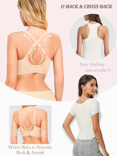 Image of Smooth V Jelly Bras for Women No Underwire Seamless Plunge Bralettes T Shirt Sleep Everyday Bra with Bra Extender