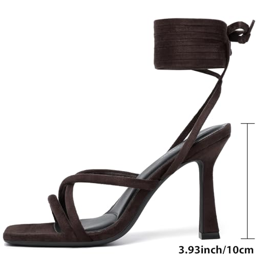 Image of Mostrin Womens Sandals Strappy Heels for Women Lace Up Square Open Toe Heels Tie Up High Heeled Sandals for Prom, Party, Daily Wear