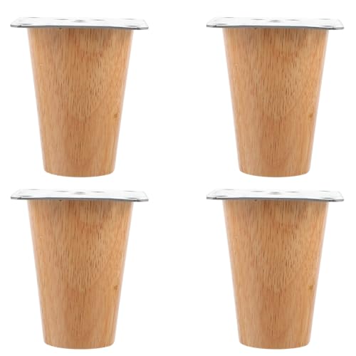 HOLIDYOYO 4セット 無垢材実木家具脚 アイアンプレート ネジ付き 北欧風テーパー形状 ソファ テーブル キャビネット用 保護パッド付 滑り止め