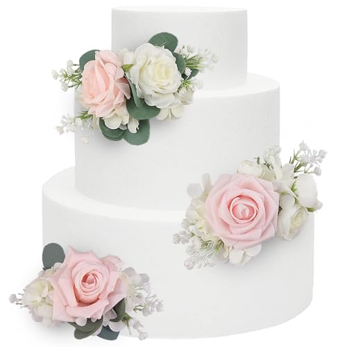 Rinlong 3Pcs Pre-Made Blush Pink Cake Flowers Decorations Flower Cake Topper Butterfly Cake Decorating Flowers For Wedding Sweet 16 Birthday Girl cover