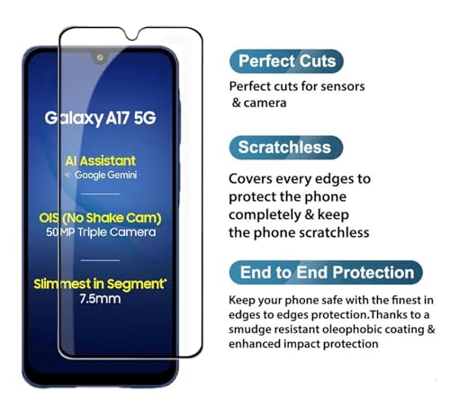 Image of HD Tempered Glass Screen Protector Compatible for Samsung Galaxy A17 5G, M17 5G with Edge to Edge coverage and Easy Installation kit