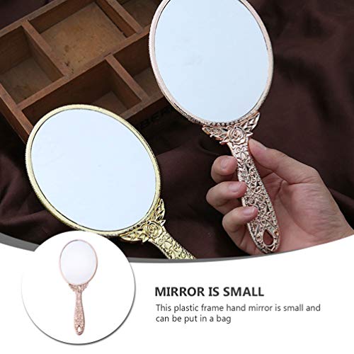 Solustre Handheld Mirror Hand Mirror Makeup Mirrors Vintage Handheld Decorative Personal Vintage Cosmetic Travel Mirrors Oval Embossed Flower Mirrors With Handle Rose Gold Hand Held Mirror #TOP5
