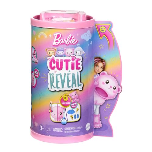 Barbie Cutie Reveal Puppe - 6 Überraschungen, Plüschtierfreunde, Moden, Farbwechselspaß, Pinker Plüschteddybär, Chelsea-Puppe, Accessoires… – Ansicht 6