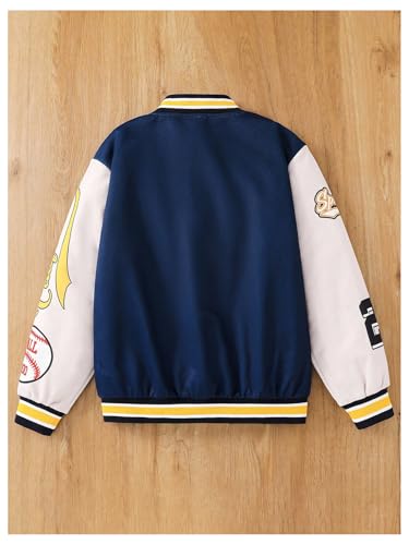 SOLY HUX Boy's Varsity Jacket Letter Graphic Color Block Long Sleeve Button Down Baseball Jacket Streetwear2