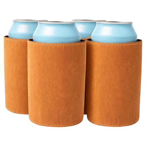 Image of TahoeBay Leatherette Can Cooler Sleeves in Bulk, 12-Pack, Bamboo | Blank Faux Leather, Plain Neoprene Beer Coolers for 12 oz Cans, Blanks for Heat Transfer Vinyl, Groomsmen Gifts, Party Favors