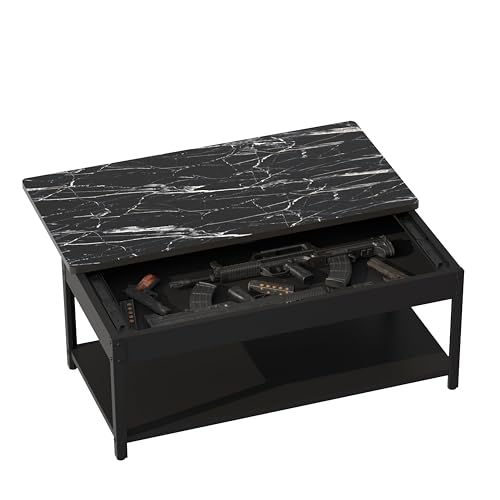 Hidden Gun Compartment Table Furniture with Fingerprint Lock, Modern Storage Drawer Secret Safe Shelf for Living Room and Bedroom Cabinet