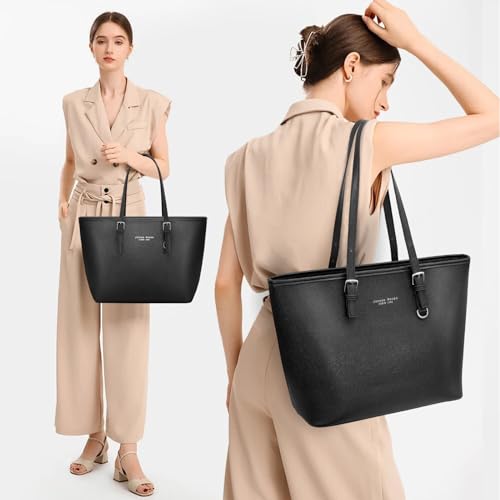 Jocose Moose Damen Handtasche Schultertasche, Vintage Leder Tasche Shopper Groß für BüRo Schule Einkauf, Geschenk mit Einer Damen Geldbörse