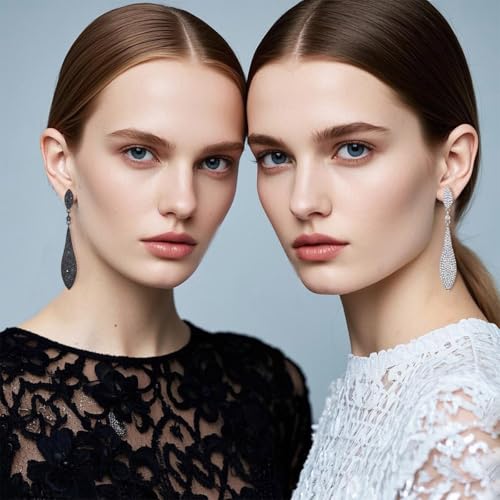 Rhinestone Statement Earrings Double Waterdrop Earrings Cluster Crystal Drop Dangle Earrings Prom Party Wedding Earrings for Women4