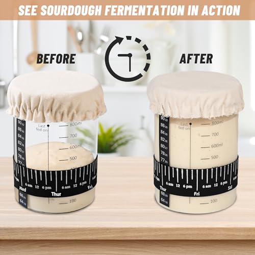 Image of Xileanalee Pro Sourdough Starter Jar Kit- 35 Oz Large Sourdough Starter Glass Jar with Date Marked Feeding Band,Thermometer,Spatula,Cloth Cover& Lid for Sour Dough Bread Loaf